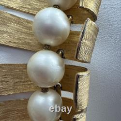 Super Rare Vintage Marvella Gold Matte Statement Necklace, Faux Pearls