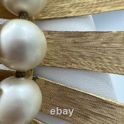 Super Rare Vintage Marvella Gold Matte Statement Necklace, Faux Pearls