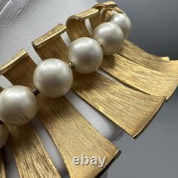 Super Rare Vintage Marvella Gold Matte Statement Necklace, Faux Pearls
