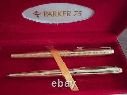Super Rare Vintage Parker 75 Gold Grid Fountain Pen & Mechanical Pencil SetNOS
