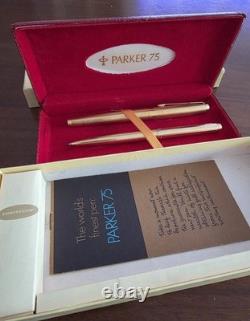 Super Rare Vintage Parker 75 Gold Grid Fountain Pen & Mechanical Pencil SetNOS