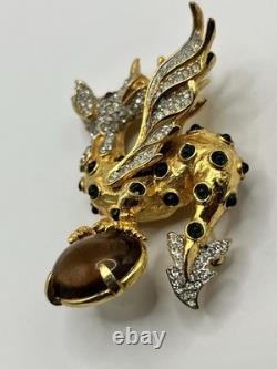 Super Rare! Vintage Pauline Rader Dragon Cabochon Pave Rhinestone Large Brooch