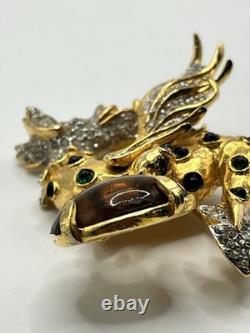 Super Rare! Vintage Pauline Rader Dragon Cabochon Pave Rhinestone Large Brooch