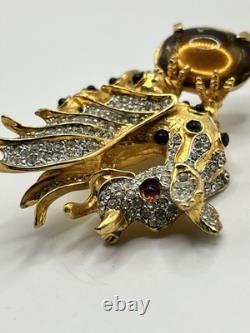 Super Rare! Vintage Pauline Rader Dragon Cabochon Pave Rhinestone Large Brooch