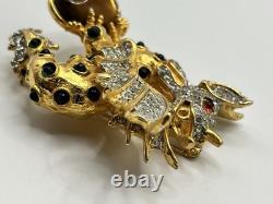 Super Rare! Vintage Pauline Rader Dragon Cabochon Pave Rhinestone Large Brooch