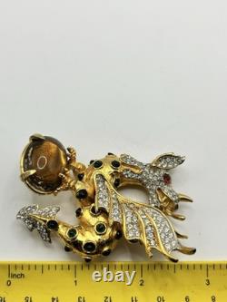 Super Rare! Vintage Pauline Rader Dragon Cabochon Pave Rhinestone Large Brooch