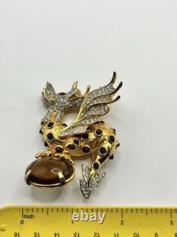 Super Rare! Vintage Pauline Rader Dragon Cabochon Pave Rhinestone Large Brooch
