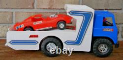 Super Rare Vintage Processed Plastics Drag Team Race Car Hauler with Corvette