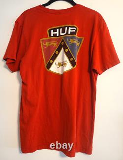 Super Rare Vintage Red HUF Medieval Middle Finger Crest T Shirt Size Medium