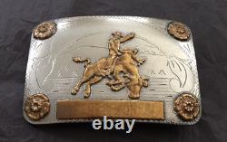 Super Rare Vintage Renalde Solid Nickel Bull Riding Trophy Banner Belt Buckle