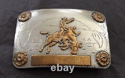 Super Rare Vintage Renalde Solid Nickel Bull Riding Trophy Banner Belt Buckle