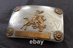 Super Rare Vintage Renalde Solid Nickel Bull Riding Trophy Banner Belt Buckle