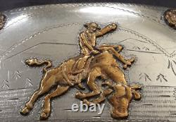Super Rare Vintage Renalde Solid Nickel Bull Riding Trophy Banner Belt Buckle