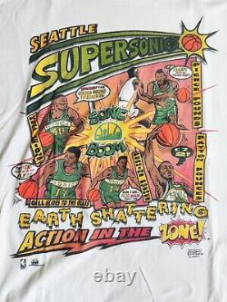 Super Rare Vintage Seattle Supersonics Salem Comic Series 90's T-shirt NBA