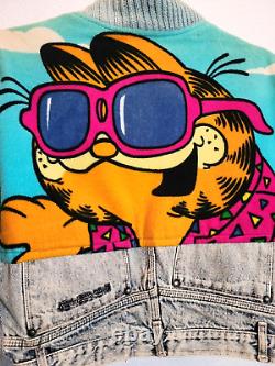 Super Rare Vintage Too Cute Garfield Denim Jean Jacket Stonewash Cat One Size