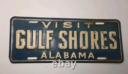 Super Rare Vintage Visit Gulf Shores Alabama Car License Plate Souvenier