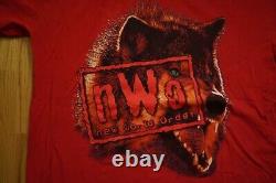 Super Rare Vintage Wcw Nwo Wolfpac T-shirt Red Wolf Logo Size L 1999 Wrestling