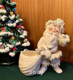 Super Rare Vtg. 1950's Napco White Santa Claus Planter, Gold & Spag. Trim. Japan