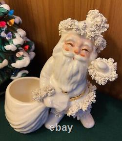 Super Rare Vtg. 1950's Napco White Santa Claus Planter, Gold & Spag. Trim. Japan