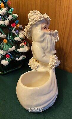 Super Rare Vtg. 1950's Napco White Santa Claus Planter, Gold & Spag. Trim. Japan