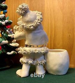 Super Rare Vtg. 1950's Napco White Santa Claus Planter, Gold & Spag. Trim. Japan