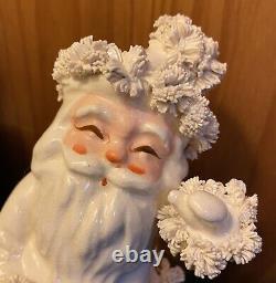 Super Rare Vtg. 1950's Napco White Santa Claus Planter, Gold & Spag. Trim. Japan