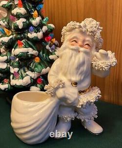 Super Rare Vtg. 1950's Napco White Santa Claus Planter, Gold & Spag. Trim. Japan