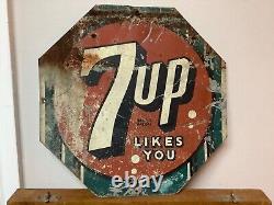 Super Rare vintage 7 Up Advertising Sign Original likes you octagon 14 inch