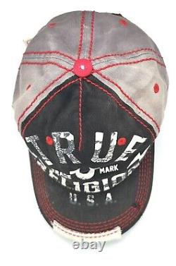 True Religion Distressed Trucker Hat Black Grey Adjustable Super RARE Vintage