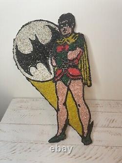 VINTAGE BATMAN ROBIN SUPER FRIENDS RARE SUPER HEROES PLASTIC POPCORN ART NM 70's