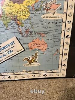 VINTAGE SUPER RARE NM Disney Mickey Mouse World Reporter Map With Frame