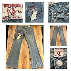 VINTAGE TRUE RELIGION Jeans Embroidered LADY GODIVA 29x32 JOEY Flared SUPER RARE