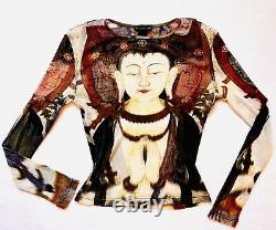 VIVIENNE TAM Vintage 90s Buddha Kuanyin Print Mesh Top RARE