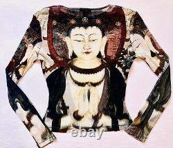 VIVIENNE TAM Vintage 90s Buddha Kuanyin Print Mesh Top RARE