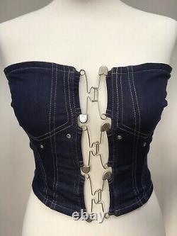 Very Rare Vintage Jean Paul Gaultier Denim & Safety Pin Bustier Size 36 Size 10