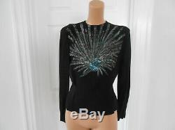 Vintage 1940's Jerry Gilden Spectator Peacock Hand Painted Sequin Blouse RARE
