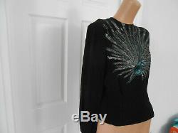 Vintage 1940's Jerry Gilden Spectator Peacock Hand Painted Sequin Blouse RARE