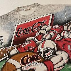 Vintage 1993 Coca Cola Coke Football AOP T-Shirt Rare! Size XL Super Bowl Men's
