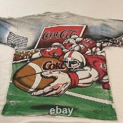 Vintage 1993 Coca Cola Coke Football AOP T-Shirt Rare! Size XL Super Bowl Men's