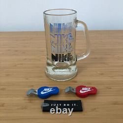 Vintage 70s NIKE Rough Cut Logo Beer Mug & Bottle Openers SUPER RARE