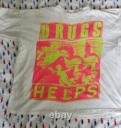 Vintage 80's THE FLAMING LIPS DRUGS HELPS XL Single Stitch T-Shirt Super Rare