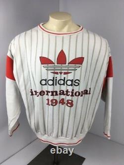 Vintage 80s Adidas International Red White 1948 Crewneck Trefoil Super Rare L