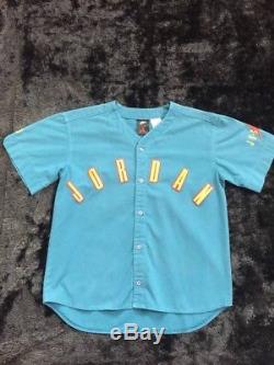 Vintage 90's Nike Air Jordan Large Button Up Baseball Jersey Blue Super rare