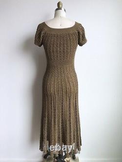 Vintage 90s Black Label Betsey Johnson Olive Crochet Dress Sz XS-S SUPER RARE