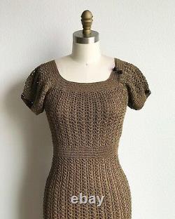 Vintage 90s Black Label Betsey Johnson Olive Crochet Dress Sz XS-S SUPER RARE