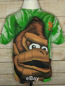 Vintage 90s Donkey Kong Country Super Nintendo All Over Print T-Shirt L/XL Rare