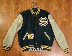 Vintage 90s super rare Seattle Supersonics team shop leather letterman jacket XL