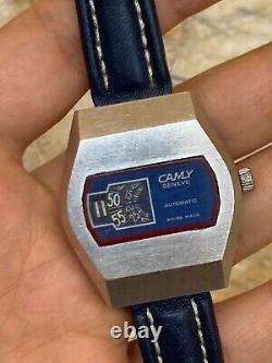Vintage Camy Watch Jump Hour Automatic Blue Super Rare Working Tenor Dorly 1970s
