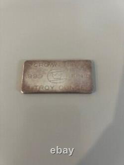 Vintage Crown Mint 1 oz. 999 silver Bar super rare Toned