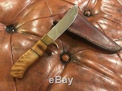 Vintage Ed Fowler Sheepshorn Handle Knife Super Rare With Fowler Sheath